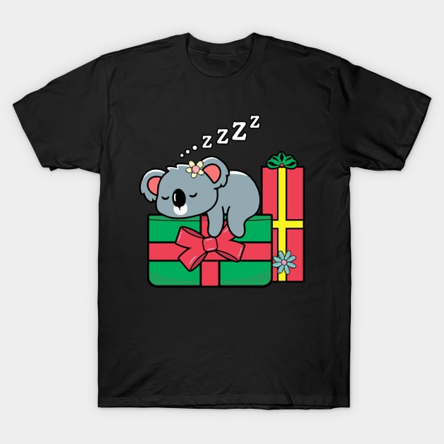 Christmas Koala Sleeping on Presents T-Shirt by ArtRUs